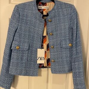 Zara Blue Tweed Jacket/Blazer